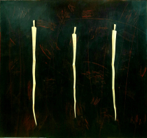abstraktní obraz - Trojhlas Trojhlas - přeližka, javor, olej 120 x 110 cm