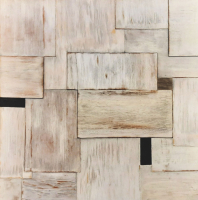 abstraktní obraz - Voayer Voayer - sololit, dýhy, bílá mosaz, olej 70 × 70 cm