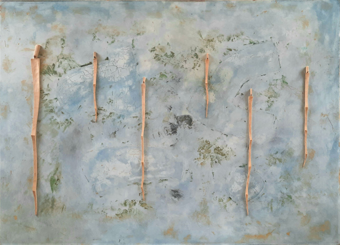 abstraktní obraz  -  Nad vodami Nad vodami - prekližka, lípa, olej 120 x 80 cm