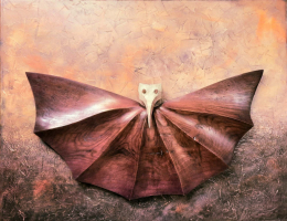 abstraktní obraz Červený šál -  dřevo, olej - 80 x 70 cm 